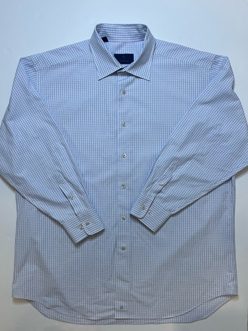 David Donahue Blue Check Dress Shirt Size 17.5 32/33 XL